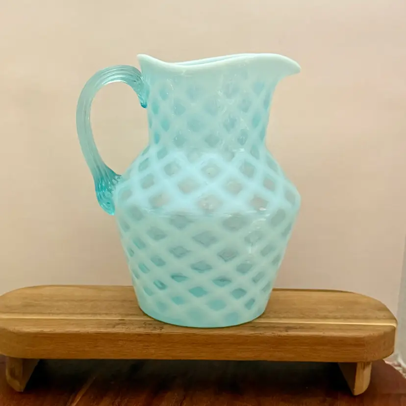 Fenton Blue Opalescent Lattice Glass Pitcher