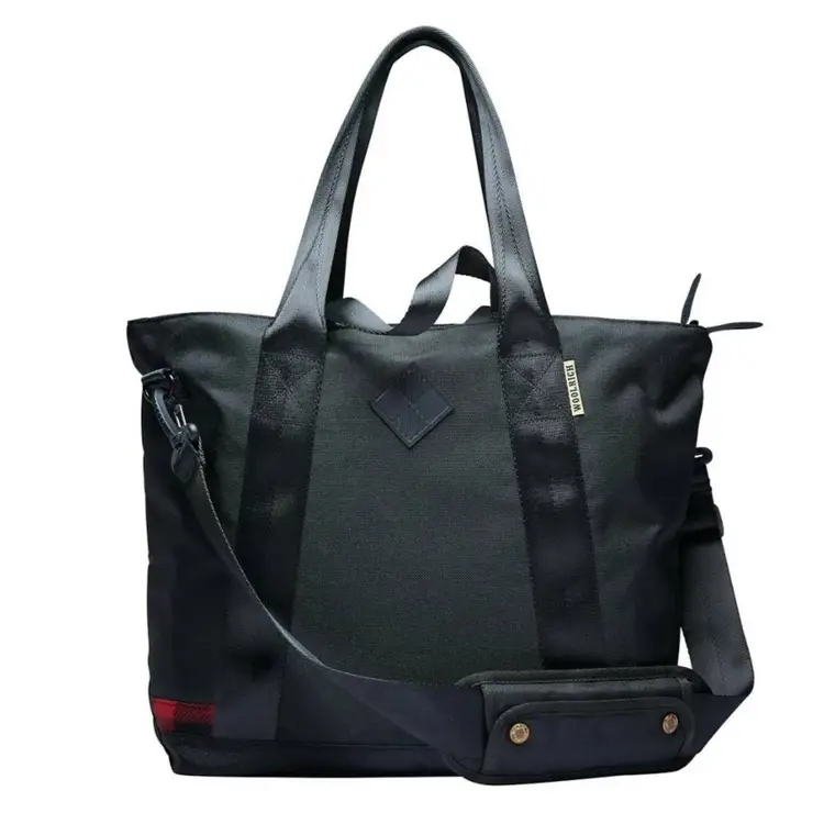 Woolrich x The Hill-Side Briefcase Laptop Tote Bag Black Buffalo Check Strap NWT