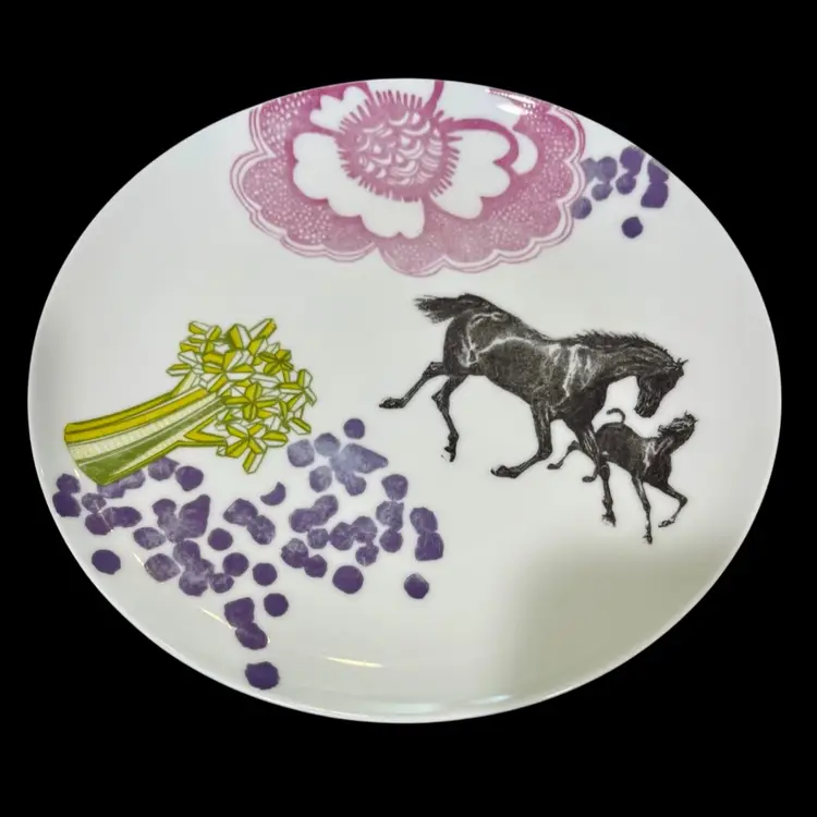 Concetta Gallo for Habitat Bone China Dessert Plates – Colorful Horses & Botanicals – 8.5” Diameter (8 Available at Listing Time)