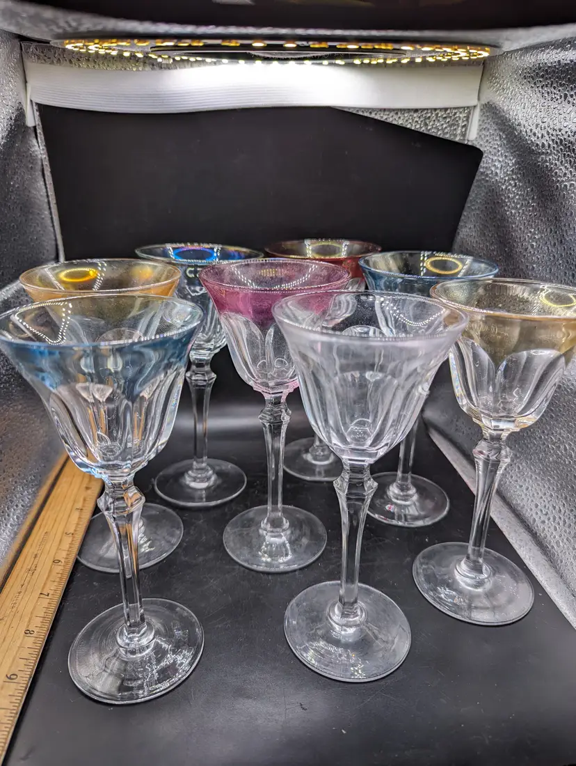 Vintage Set of 8 Bayel Cristillan France Style  Cut Panels  Water/Wine Glasses Multicolor.