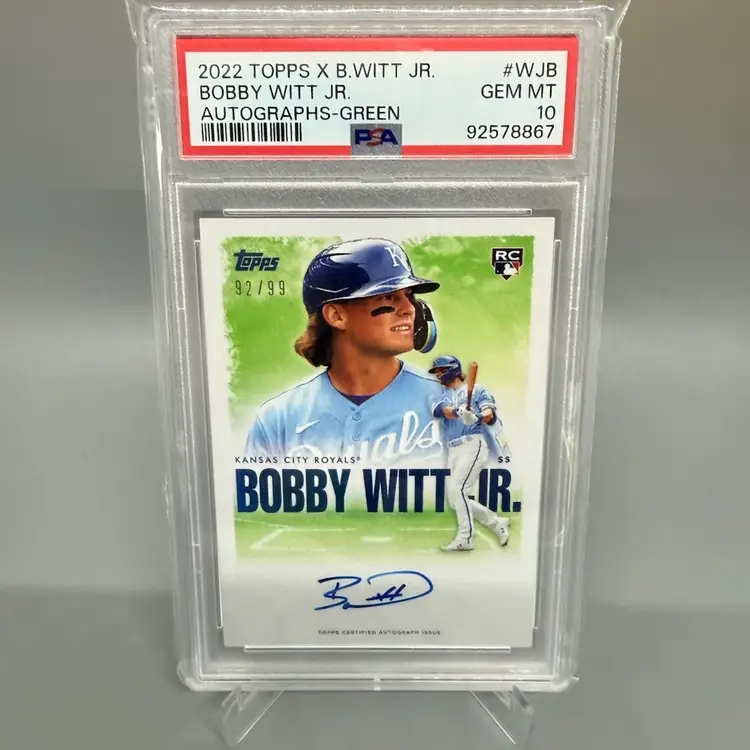 2022 Topps X Bobby Witt Jr Crown Collection - Bobby Witt Jr Auto Green Parallel /99 PSA 10