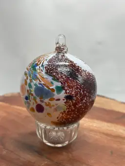 Blown Glass Orb Ball Sun Swirls Catcher Art Ornament 3” Multi Color