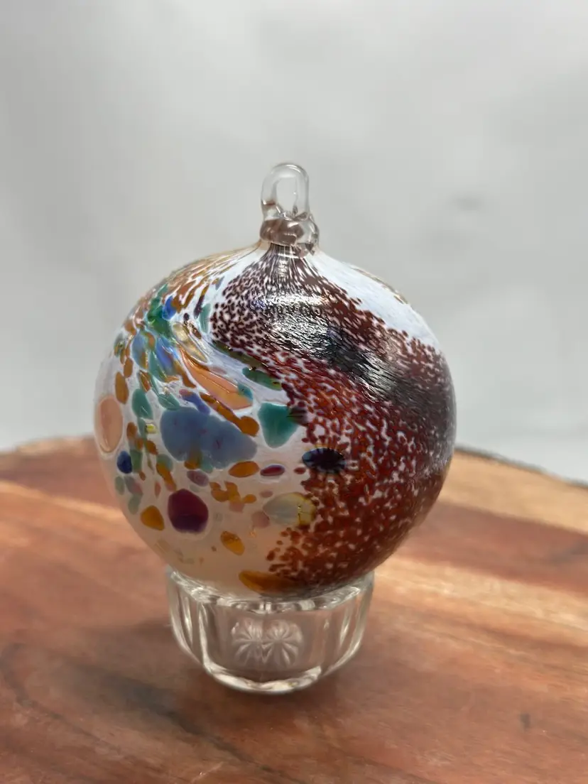 Blown Glass Orb Ball Sun Swirls Catcher Art Ornament 3” Multi Color