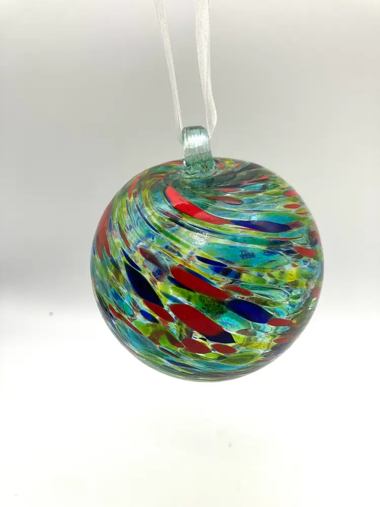 BIN - Multicolor Friendship Ball Art Glass Holiday Orb Ornament 4”