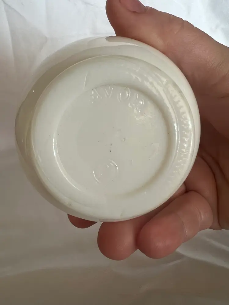 AVON  1969  Mini STRAWBERRIES  AND  CREAM  MILK GLASS DECANTER, PITCHER