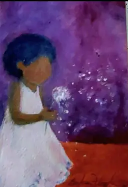 🧡 Original 6 x 8" Artwork Acrylic Painting on Handmade Paper Girl Child Whimsical Gift