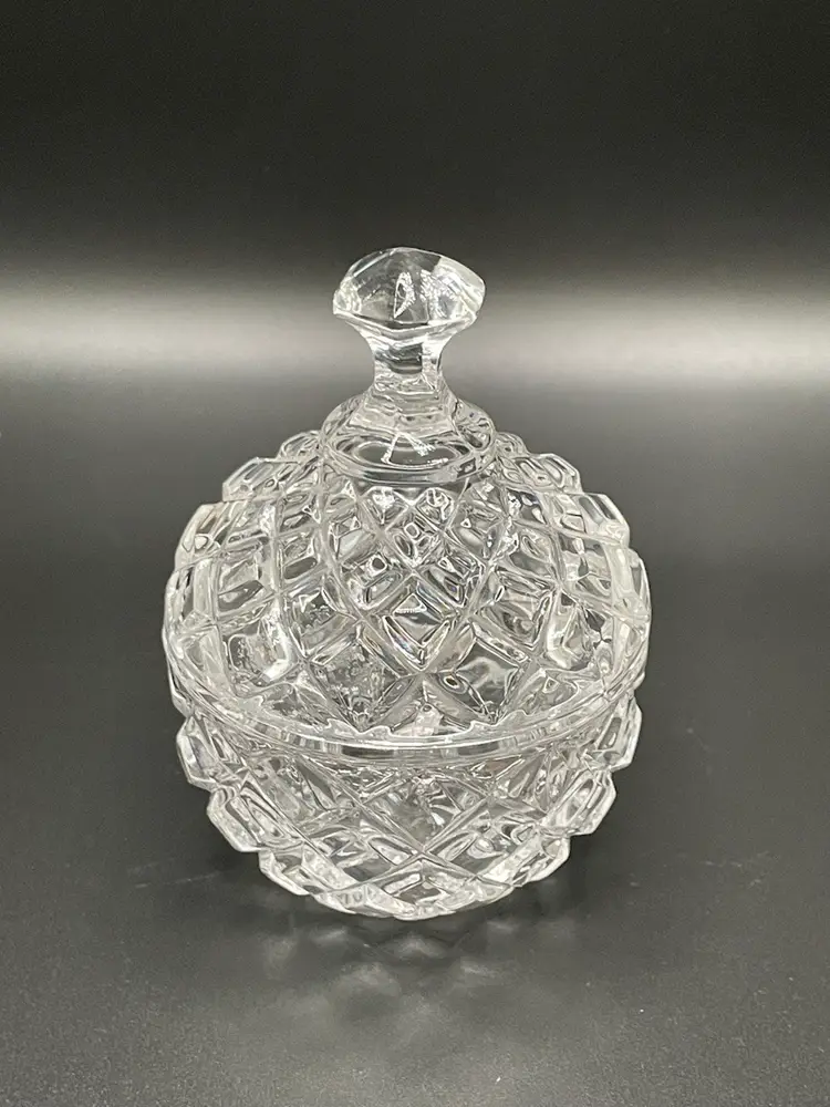 Clear Crystal Diamond Cut Glass Candy Dish Trinket Holder.