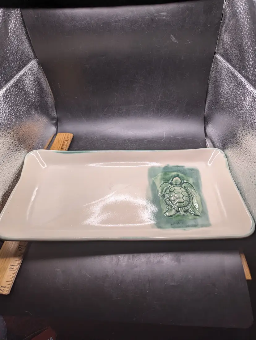 Vintage Studio Pottery Tray With Turtle Signed Hugh Wayne Stylish Beach Decor.