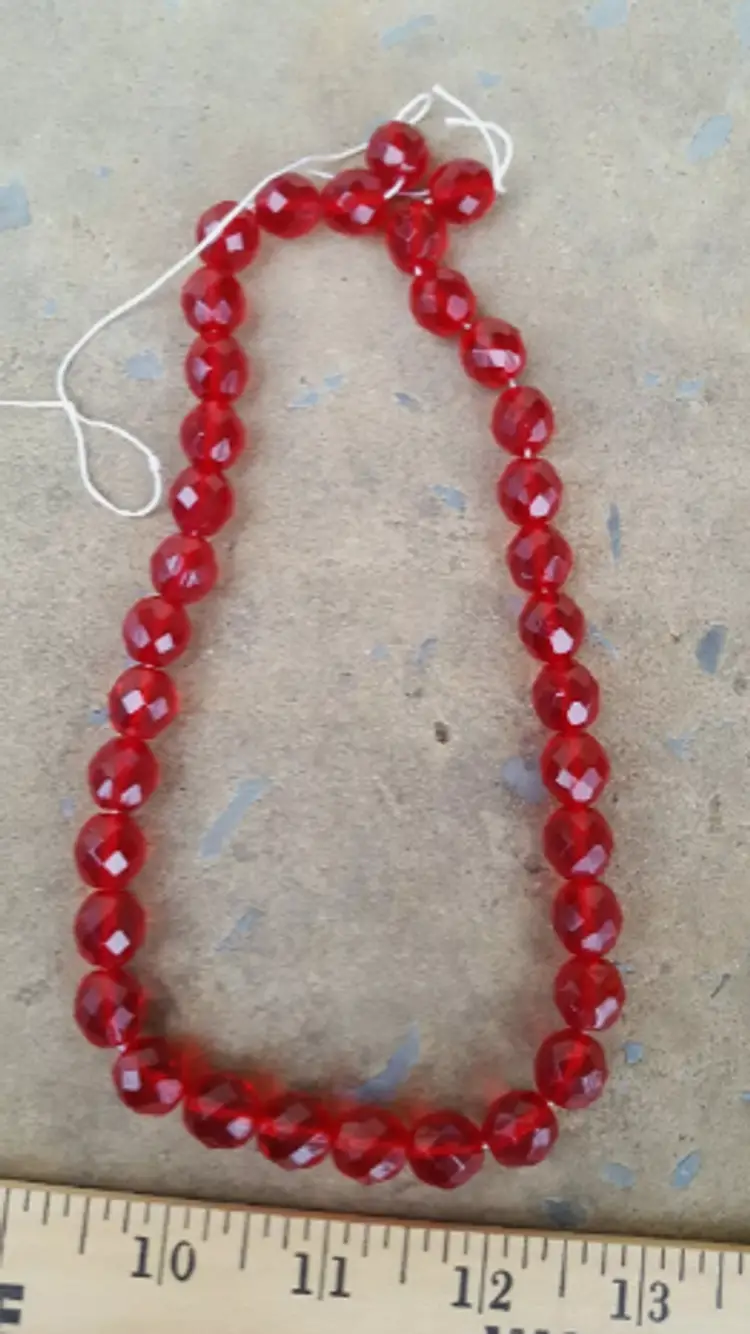 12mm Ruby Red Faceted Round Czech Fire-Polished Glass Beads Strand of Appx 35bds lot of 10