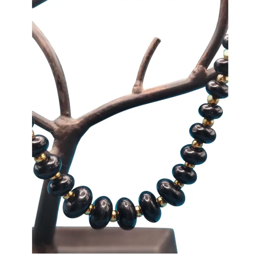 Vintage NAPIER black & Gold-Tone Lucite Beaded Necklace