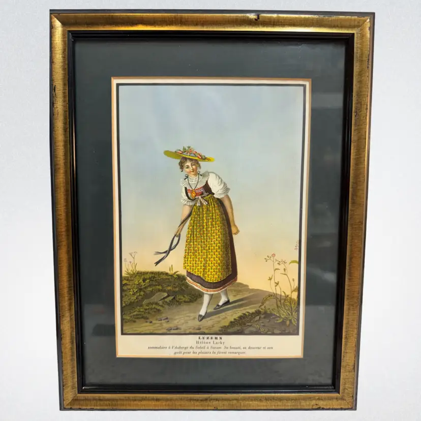 Framed print of a Swiss woman in traditional Luzern costume. 9”x12”