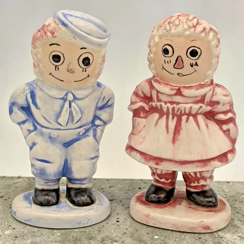 Vintage 1974 Raggedy Ann And Andy Ceramic Figurines By The Bobbs-Merrill Co.