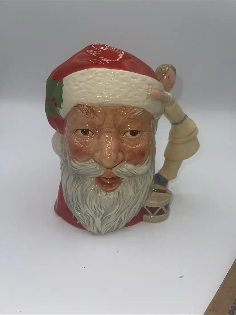 Vintage 1981 Santa Claus with Doll & Drum Handle, D6668 Royal Doulton Mug 7.5” *
