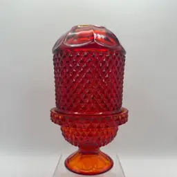 Vintage MCM Viking Glass Ruby Diamond Point Fairy Lamp Cadnium Glow 7 in Tall