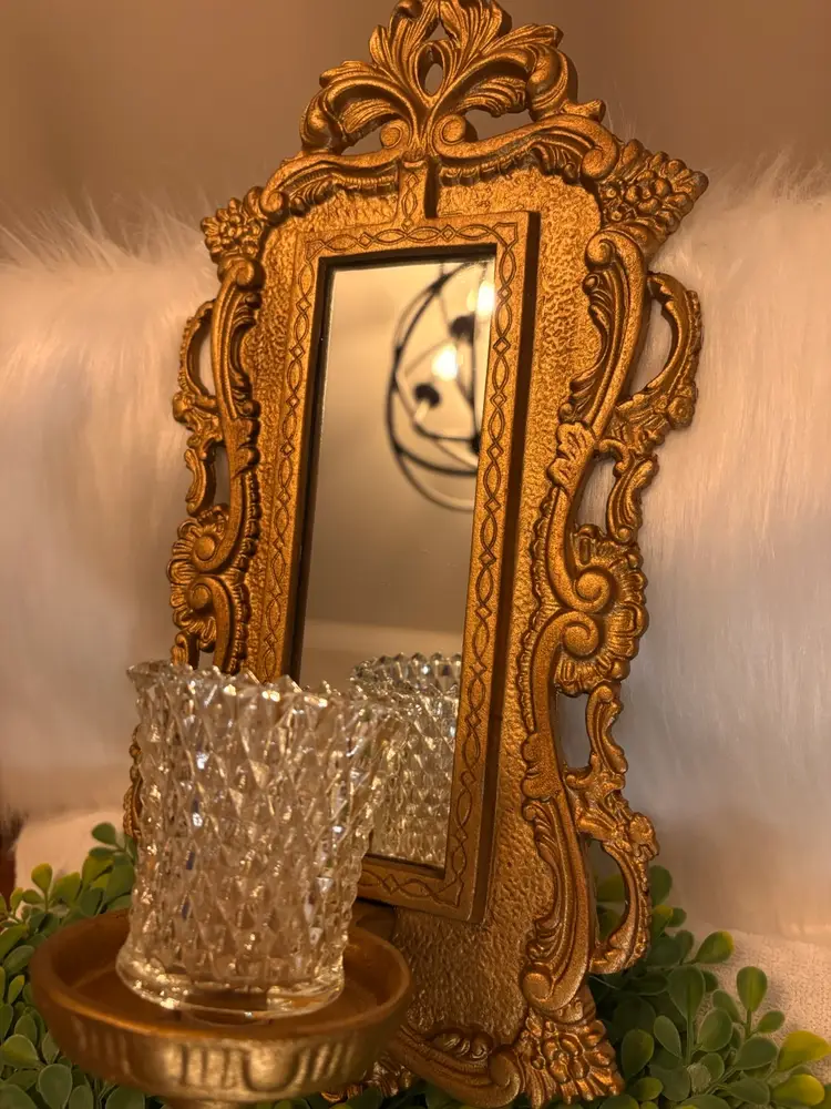 Gold Cast Iron Mirrored Wall Sconce