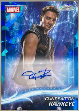 2025 Topps Chrome Marvel Studios Sapphire Hawkeye Auto Jeremy Renner Auto