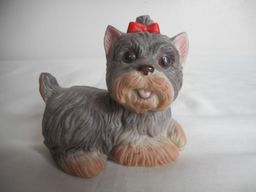 Vintage Homco Yorkie Dog with cute red bow Figurine Ceramic