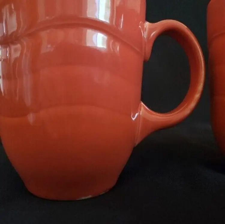 Syracuse China Company Orange Ceramic Coffee Cup Tea Mug 4" Tall Set of 2
