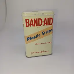 Vintage Johnson & Johnson Band-Aid Metal Box Tin Plastic Strips Mercurochrome Circa 1960's