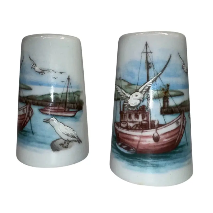 Nova Scotia Canada Ceramic Salt & Pepper Shakers Set Vintage Nautical White 3”