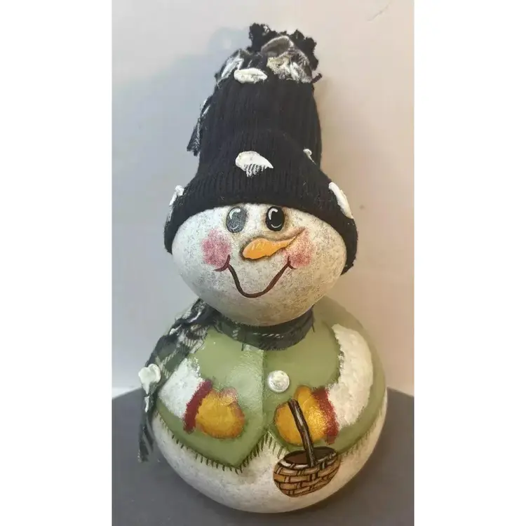 Gourd Snowman Hand Painted 10”x 6” Decoration Christmas Winter Signed