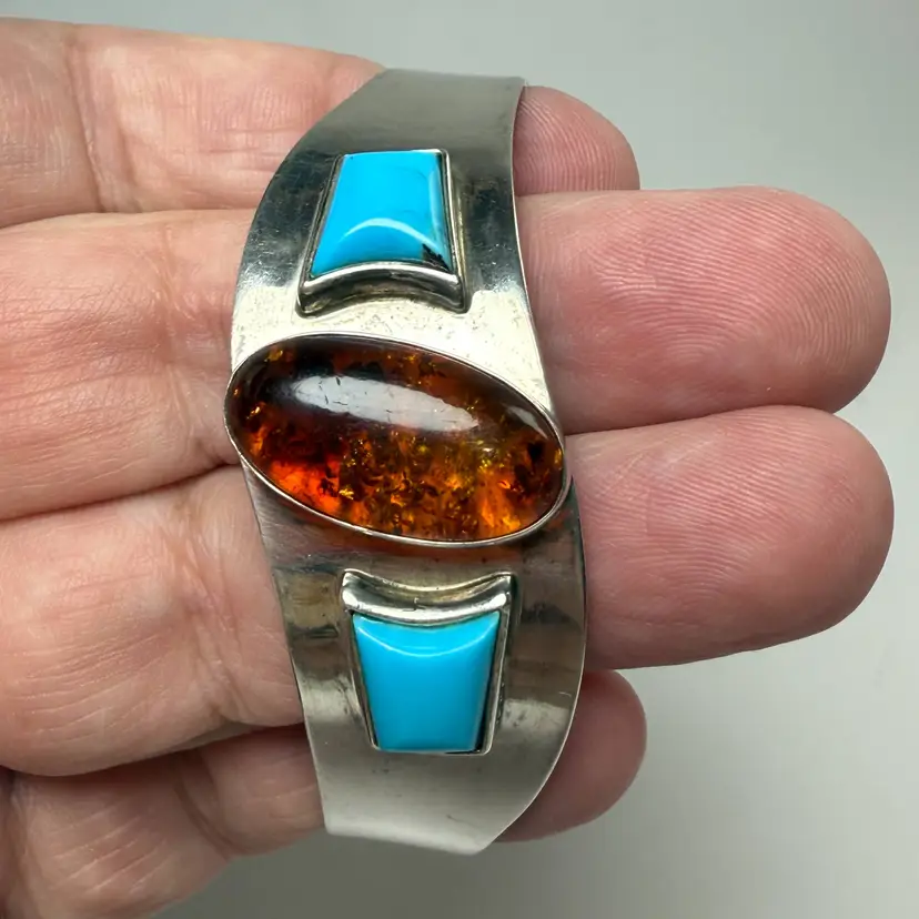 Desert Rose Trading DRT Sterling Silver Amber Turquoise Cuff Bracelet Jay King