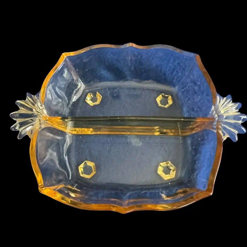 Vintage Fostoria Glass Baroque Yellow Topaz Divided Relish Dish