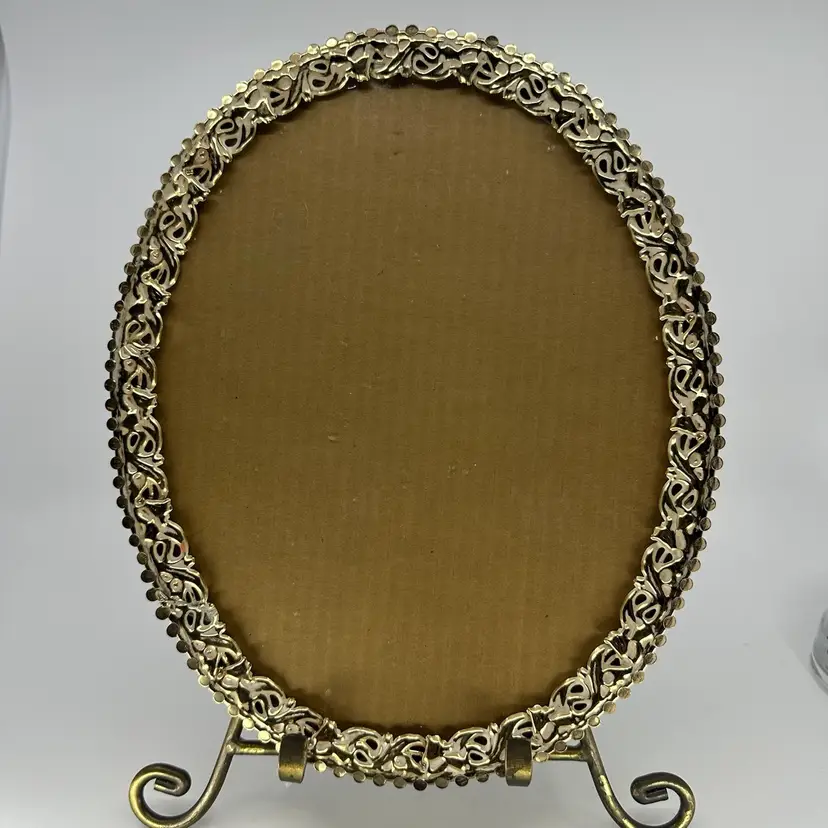 Vintage Brass Hollywood Regency Style Oval Picture Frame For Hanging