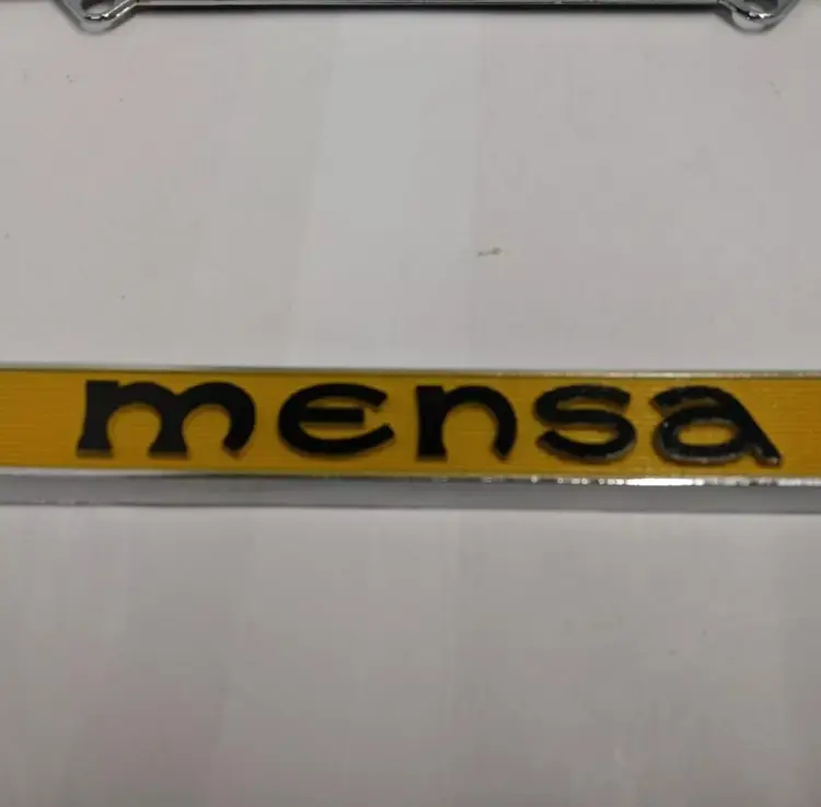 Vintage MENSA Booster License Plate Frame Metal NOS IQ Qty 2 Nice Clean Unused