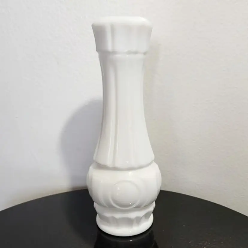 Wheaton Bullseye Milk Glass Bud Vase, 9"