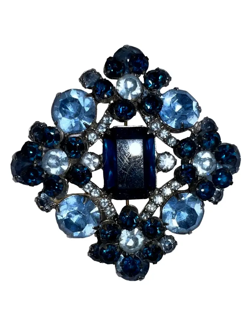 Mid Century 1950s Blue Emerald Cut Juliana D&E Book Piece Brooch #7881