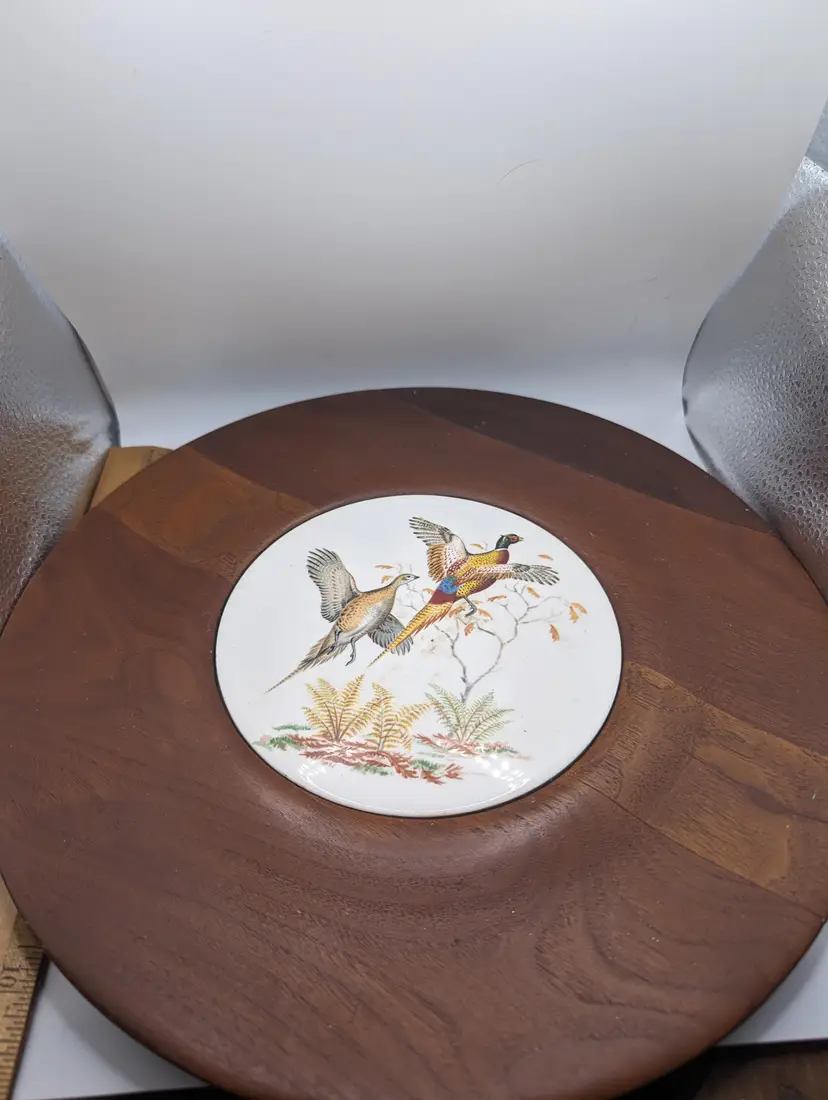 Vintage Gunston Pheasant Ceramic and Wood Wall Plaque