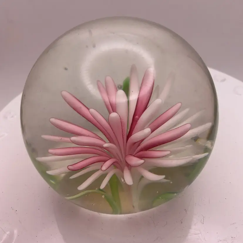 VTG MINI Paperweight with Flower from China 1.75"