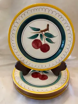 Set of 4 Vintage Stangl Pottery Salad Plate Fruit Cherries Luncheon 8"
