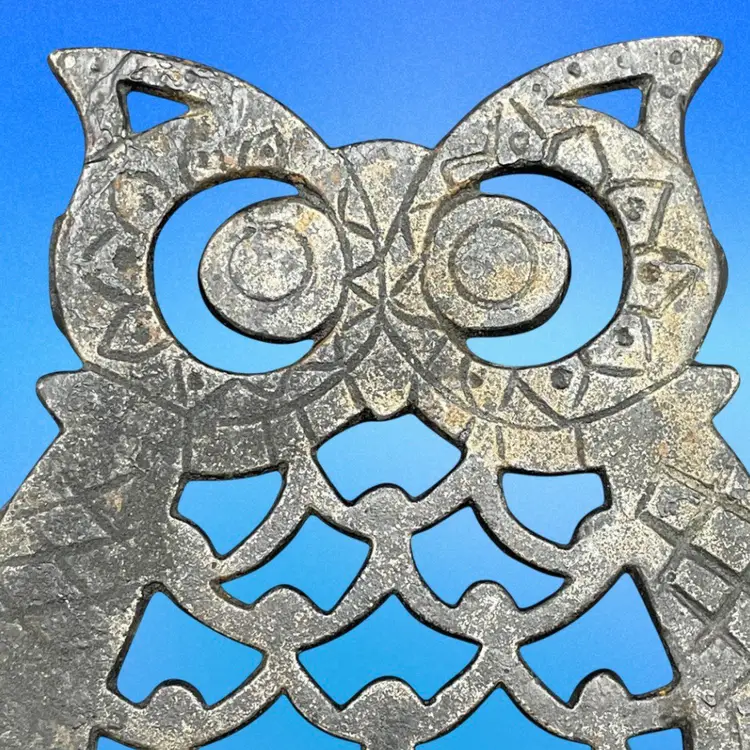 Metal Owl Bird Trivet Coaster Footed Potholder Vintage Kitchen