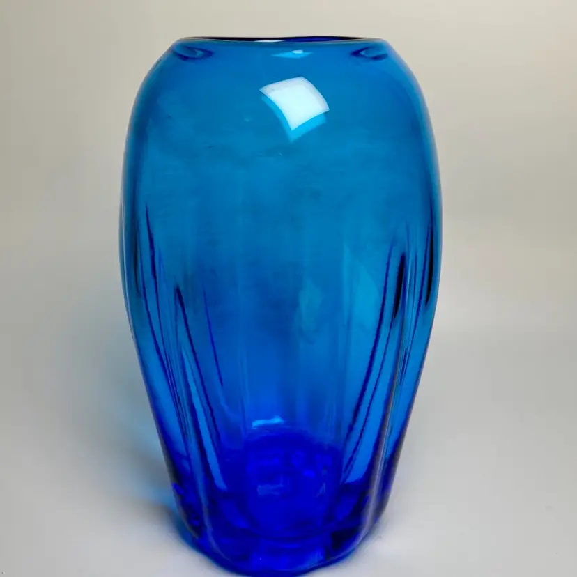 Hand Blown Blue Ribbed Vase