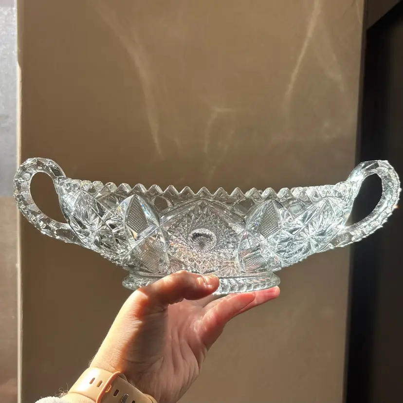 Antique Imperial Glass EAPG Nucut Hobstar Sawtooth Double Handed Bowl