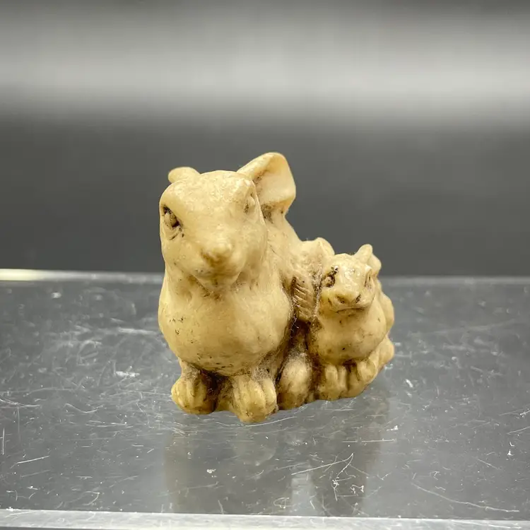 Carved Rabbits Bunnies Miniature Resin Figurine Spring Easter
