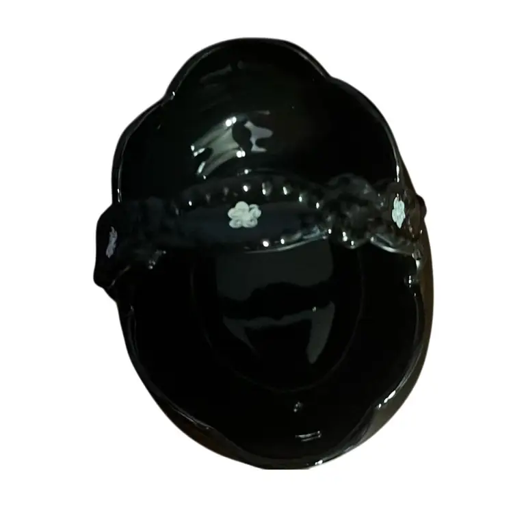 Vintage Payot Of Paris Black Porcelain Basket Vase Floral  Cottage Stye