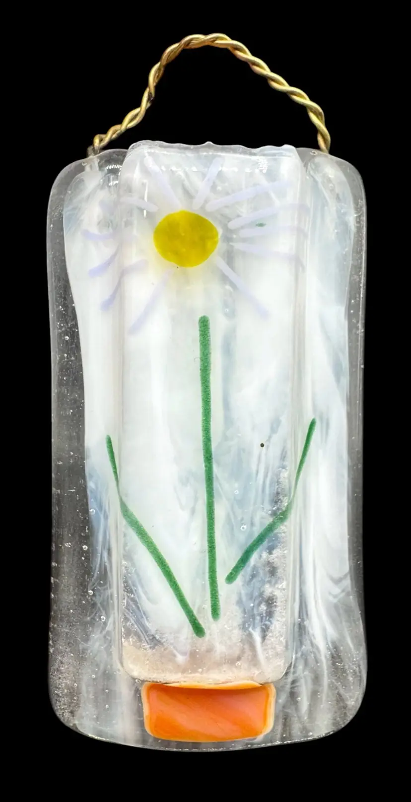 Latta’s Studio Art Fused Glass Small Hanging Bud Vase Wall Pocket Floral Daisy