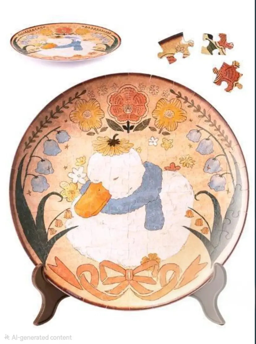 New PieceRelax 124-piece 3D Puzzle Plate Titled Sleeping in Sunlit Garden