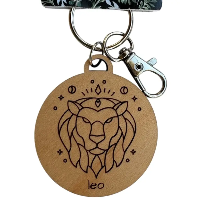 New Wooden Leo Zodiac Engraved Keychain