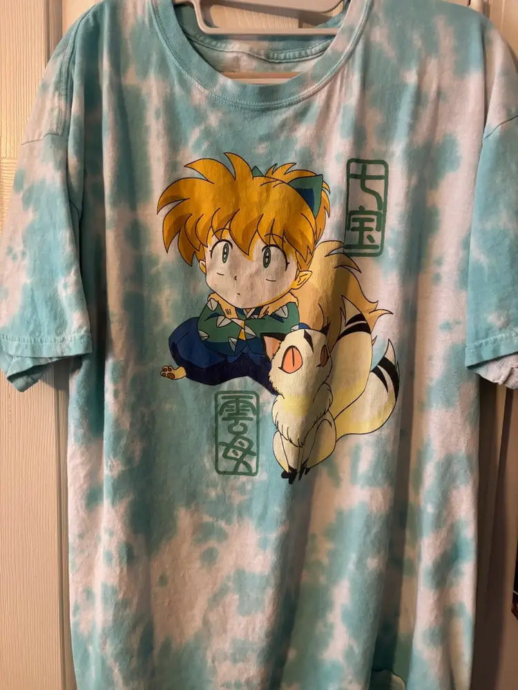 Inuyasha Light Blue Tie-dye Tee XL, Shippo And Kirara