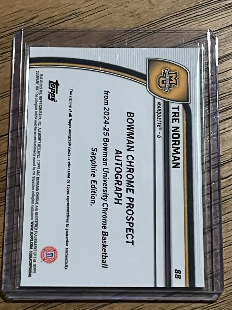 Tre Norman Bowman Chrome U Sapphire Orange Refractor Auto 17/25