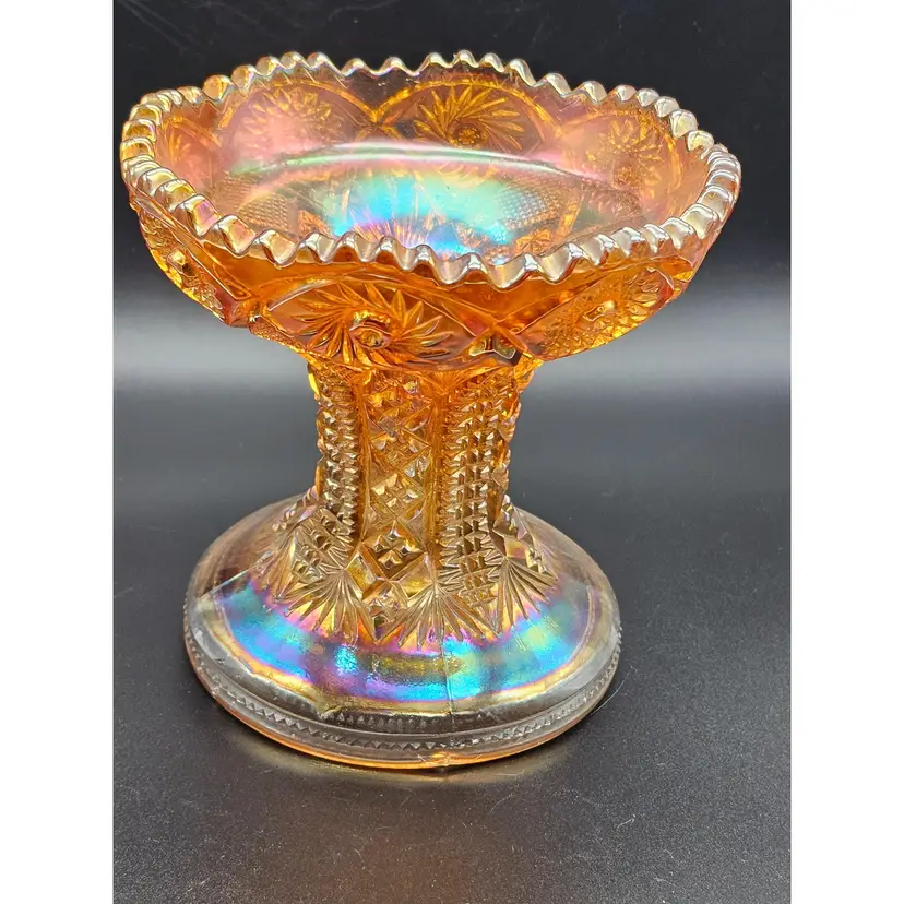 Vtg Marigold Carnival Glass Pinwheel Vase Bowl Glows