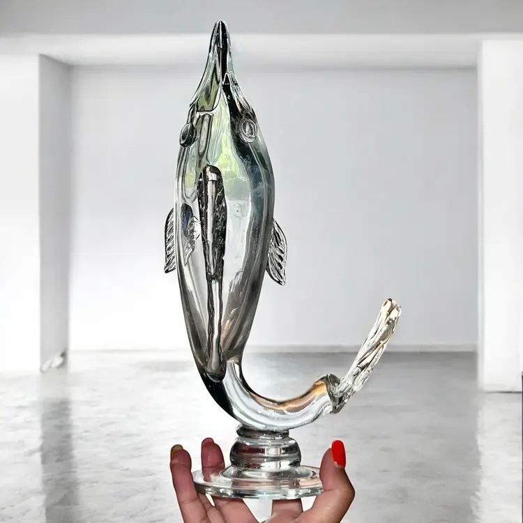 Vintage Handblown Clear Glass Fish Vase