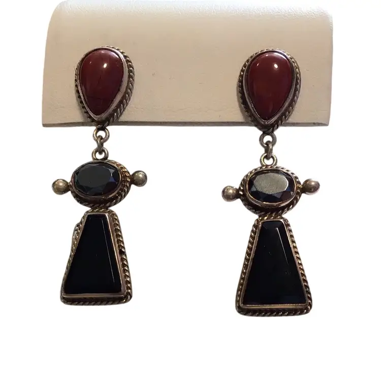 Native American Jasper Hematite & Onyx Earrings
