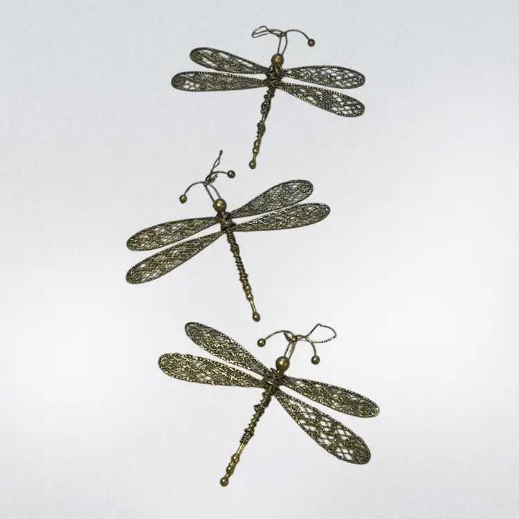 Dragonfly Ornaments Gold Wire Wrap (set of 3) 4”