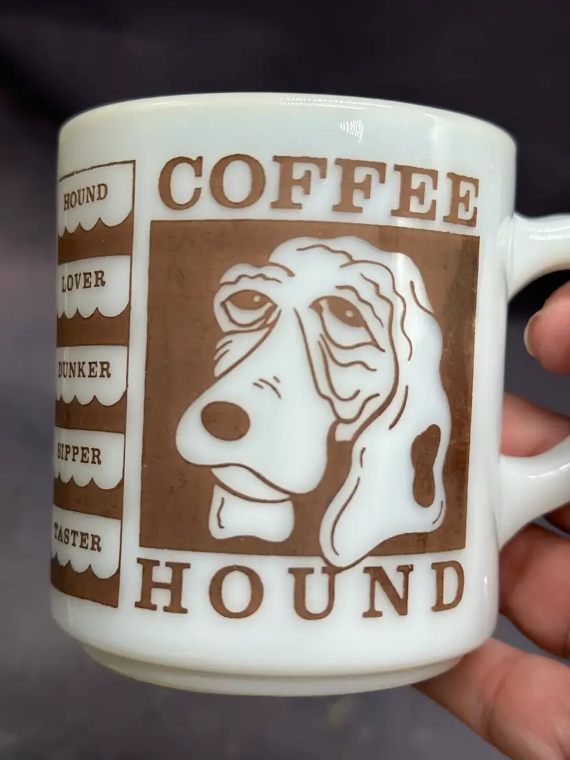 Vintage Fire King Coffee Hound Advertising Coffee Mug Monterey Ambulance & Oxygen