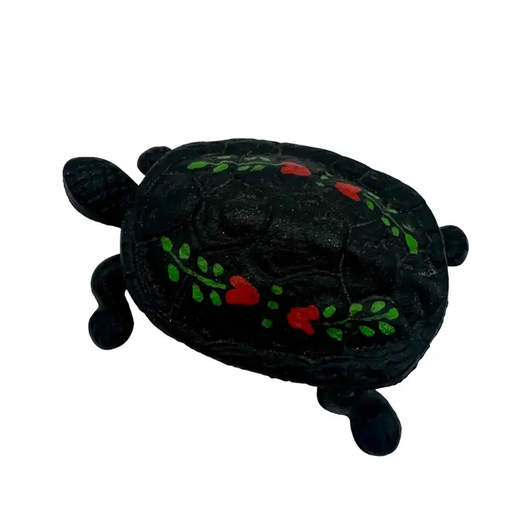 Vintage Wilton Cast Iron Turtle Trinket Box Hand Painted 4”